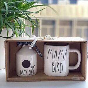 Rae Dunn Mama Bird Mug and Mini Birdhouse Set